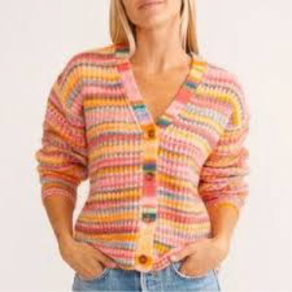 Dream Yarn Crop Cardigan in Warm Stripe—NWT